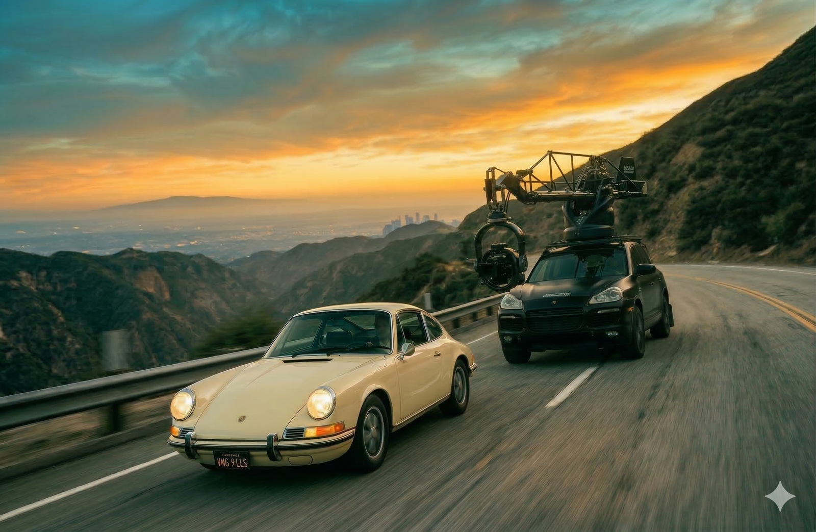 Cinematic, high-end automotive behind-the-scenes brochure photography.